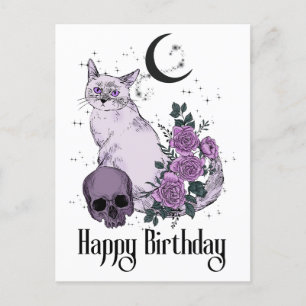 Carte Postale Vœux d'anniversaire gothique de chat gothique