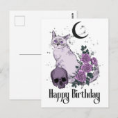 Carte Postale Vœux d'anniversaire gothique pour chat gothique (Devant / Derrière)