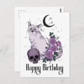 Carte Postale Vœux d'anniversaire gothiques pour chat (Devant / Derrière)