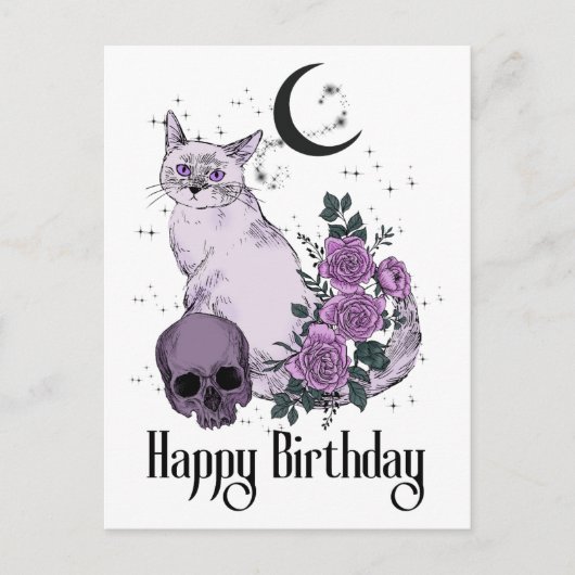 Carte Postale Vœux d'anniversaire gothiques pour chat (Devant)