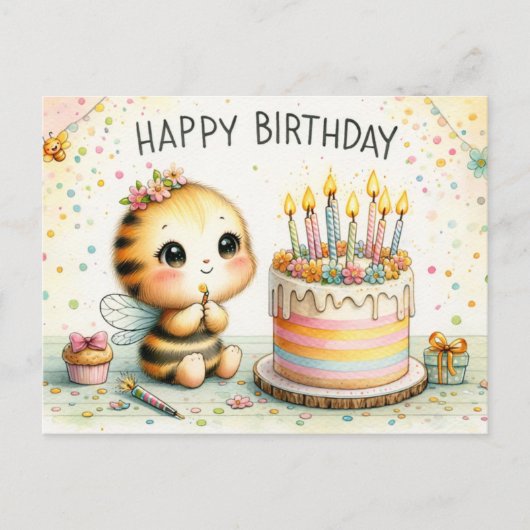 Carte Postale Vœux d'anniversaire lumineux comme une abeille (Devant)