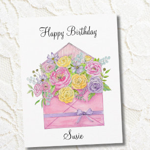 Carte Postale Vœux d'anniversaire personnels enveloppe florale