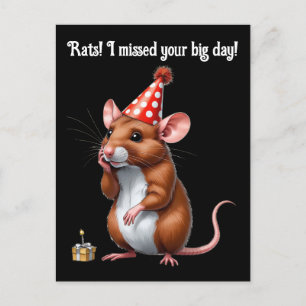 Carte Postale Vœux d'anniversaire tardifs avec un rat mignon