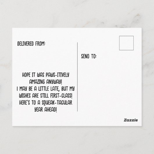 Carte Postale Vœux d'anniversaire tardifs avec un rat mignon (Dos)