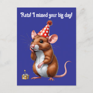 Carte Postale Vœux d'anniversaire tardifs avec un rat mignon