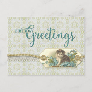 Carte Postale Voeux d'anniversaire Vintage Kitty Reproduction
