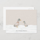 Carte Postale Voeux de Chaleureux Hiver Canards Mignons Dans La (Devant / Derrière)