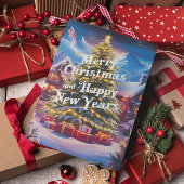 Carte Postale Vœux de fête : arbre de Noël et cadeaux