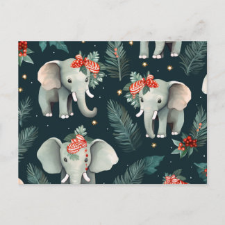 Carte Postale Vœux de Noël aux éléphants adorables