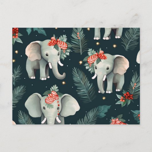 Carte Postale Vœux de Noël aux éléphants adorables (Devant)