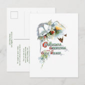 Carte Postale Voeux de Noël, cloches, Robins et Holly (Devant / Derrière)