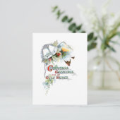 Carte Postale Voeux de Noël, cloches, Robins et Holly (Debout devant)