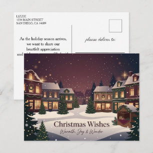 Carte Postale Vœux de Noël Hiver rouge Vert Salutation de vacanc