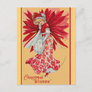 Carte Postale Voeux de Noël Poinsettia vintages