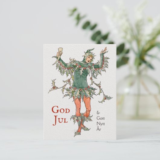 Carte Postale Vœux de Noël Walter Crane Holly (L'homme au gui) (Debout devant)