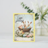 Carte Postale Vœux de Pâques vintage Lapin Œuf (Debout devant)