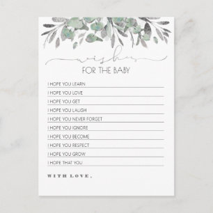Carte Postale Vœux pour la Baby Shower de verdure argentée pour