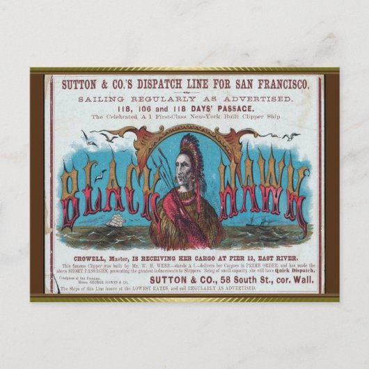 Carte Postale Voile à clipper Black Hawk (Devant)