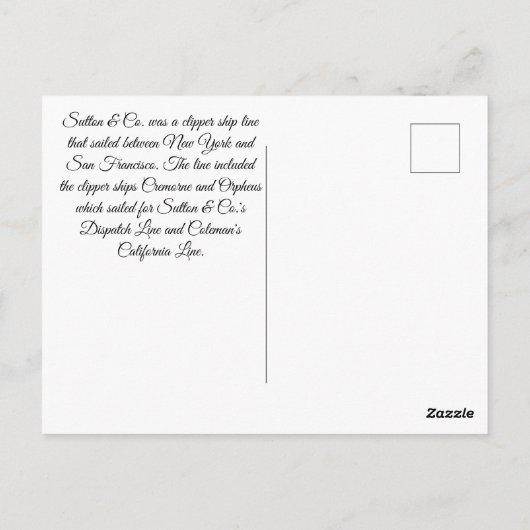 Carte Postale Voile à clipper Black Hawk (Dos)