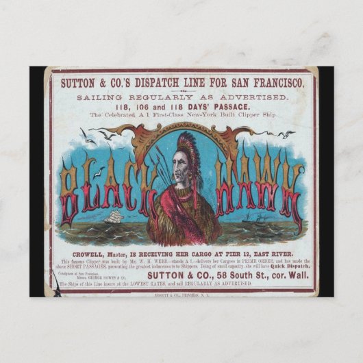 Carte Postale Voile à clipper Black Hawk (Devant)