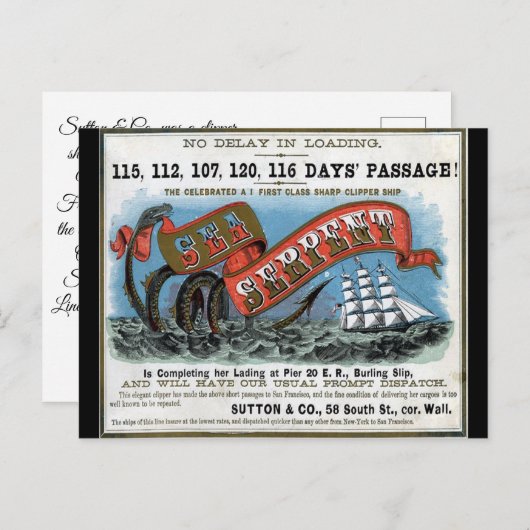 Carte Postale Voile à Clipper Serpent Mer (Devant / Derrière)