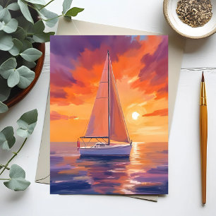Carte Postale Voile au coucher du soleil   Peinture de l'océan c