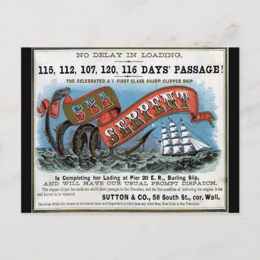 Carte Postale Voile clipper serpent de mer (Devant)