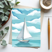 Carte Postale Voile en bleu | Aquarelle Aqua Ocean Waves