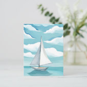 Carte Postale Voile en bleu | Aquarelle Aqua Ocean Waves (Debout devant)