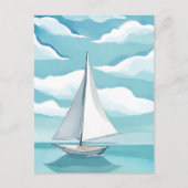 Carte Postale Voile en bleu | Aquarelle Aqua Ocean Waves (Devant)
