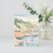 Carte Postale Voile Rivage | Aquarelle de l'océan de Rhode Islan (Debout devant)