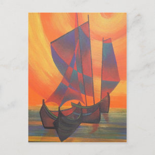 Carte Postale Voiles rouges dans le couloir de soleil Cubist Abs