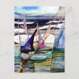 Carte Postale Voilier Abstrait High Ocean Waves Blue Sky