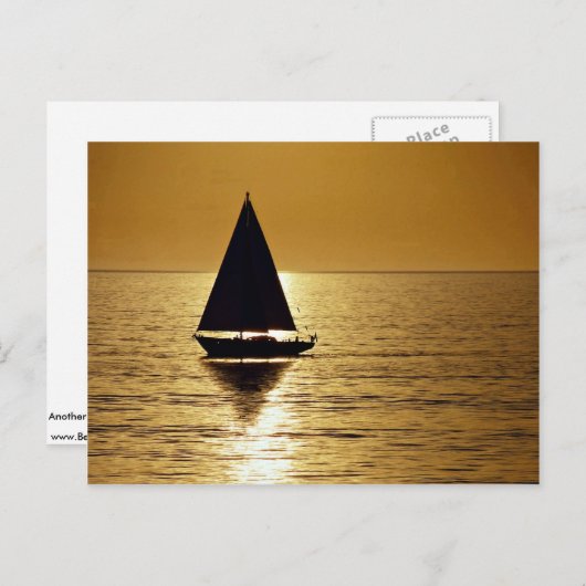 Carte Postale Voilier au coucher du soleil, sloop (Devant / Derrière)