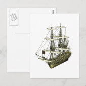 Carte Postale Voilier Corvette avec voiles fourrées (Devant / Derrière)