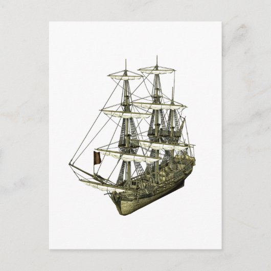 Carte Postale Voilier Corvette avec voiles fourrées (Devant)