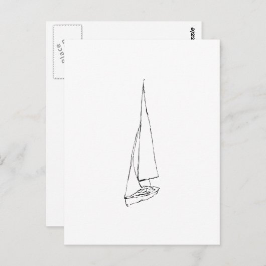 Carte Postale Voilier. Esquisse en noir et blanc. (Devant / Derrière)