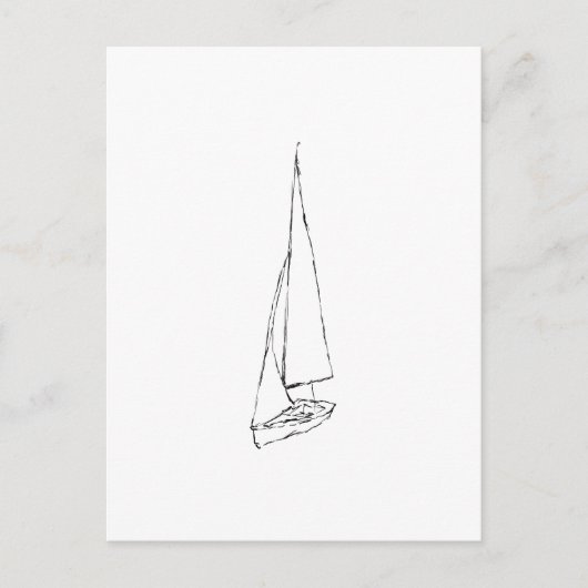 Carte Postale Voilier. Esquisse en noir et blanc. (Devant)