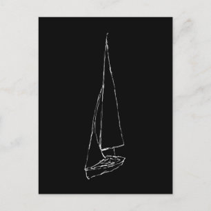 Carte Postale Voilier. Esquisse en noir et blanc.