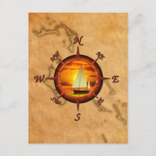Carte Postale Voilier Et Rose De Compass