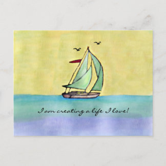 Carte Postale Voilier - "Je crée une vie que j'aime !"
