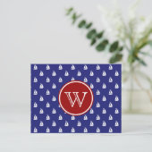 Carte Postale Voilier nautique en bleu avec Monogramme rouge (Debout devant)
