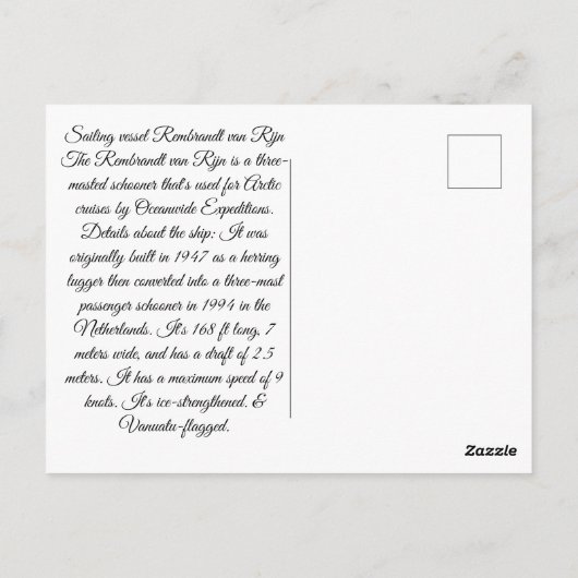 Carte Postale Voilier Rembrandt van Rijn 1947 (Dos)