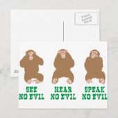Carte Postale Voir Hear Speed No Evil (Devant / Derrière)