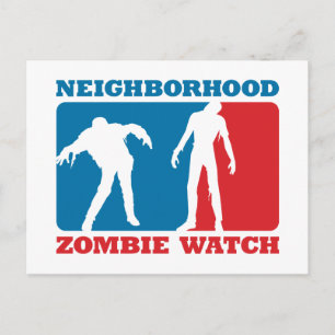 Carte Postale Voisinage Zombie Watch - Rouge et Bleu