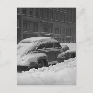 Carte Postale Voiture à neige sur la rue B&W