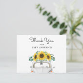 Carte Postale Voiture blanche et Merci tournesol (Debout devant)