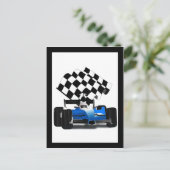 Carte Postale Voiture Blue Race avec drapeau À damiers (Debout devant)