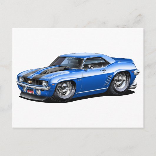Carte Postale Voiture Camaro SS bleu-noir 1969 (Devant)