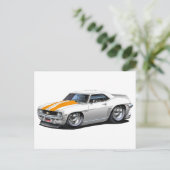 Carte Postale Voiture Camaro SS White-Orange 1969 (Debout devant)